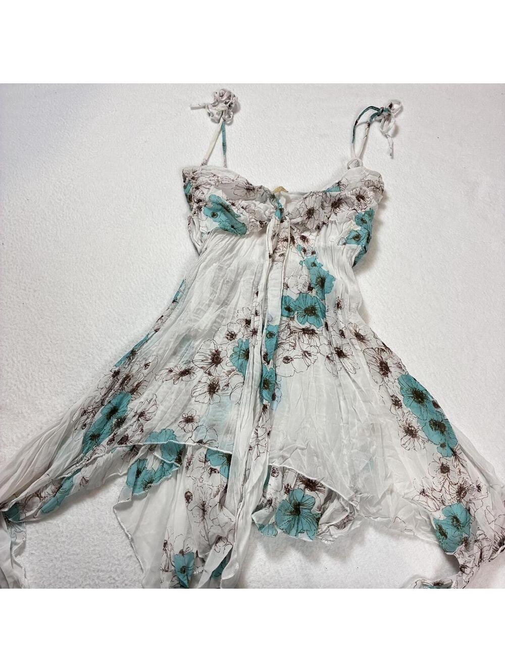 Poetry Clothing vintage white and blue floral flowy babydoll top!! y2k fairycore